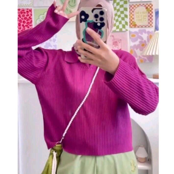 Naomi Atasan rajut polo crop top | outer wanita berkerah 4