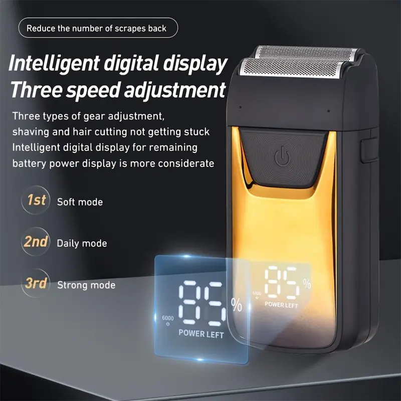 Three Speed Adjustable Electric Shaver, Rechargeable Electric Razor with Intelligent Digital Display, Professional Beard Trimmer for Men, Winter Gift 5