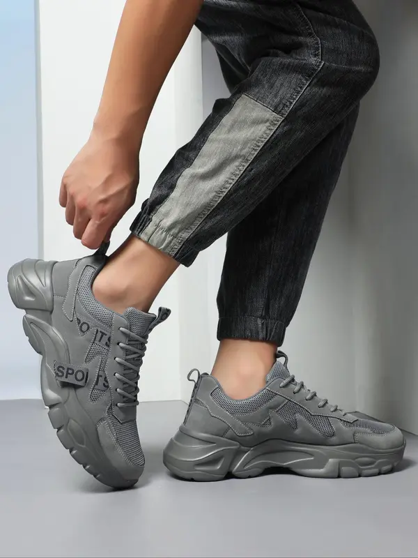Men's Patchwork Low Top Sneakers, Mens Shoes, Summer 2024 Mesh Comfortable Sports Running Shoes, Mens Trainers, School Shoes, Boy Trendy Casual Round Toe Training Shoes, Platform Walking Shoes, Boy Foot Wear 7