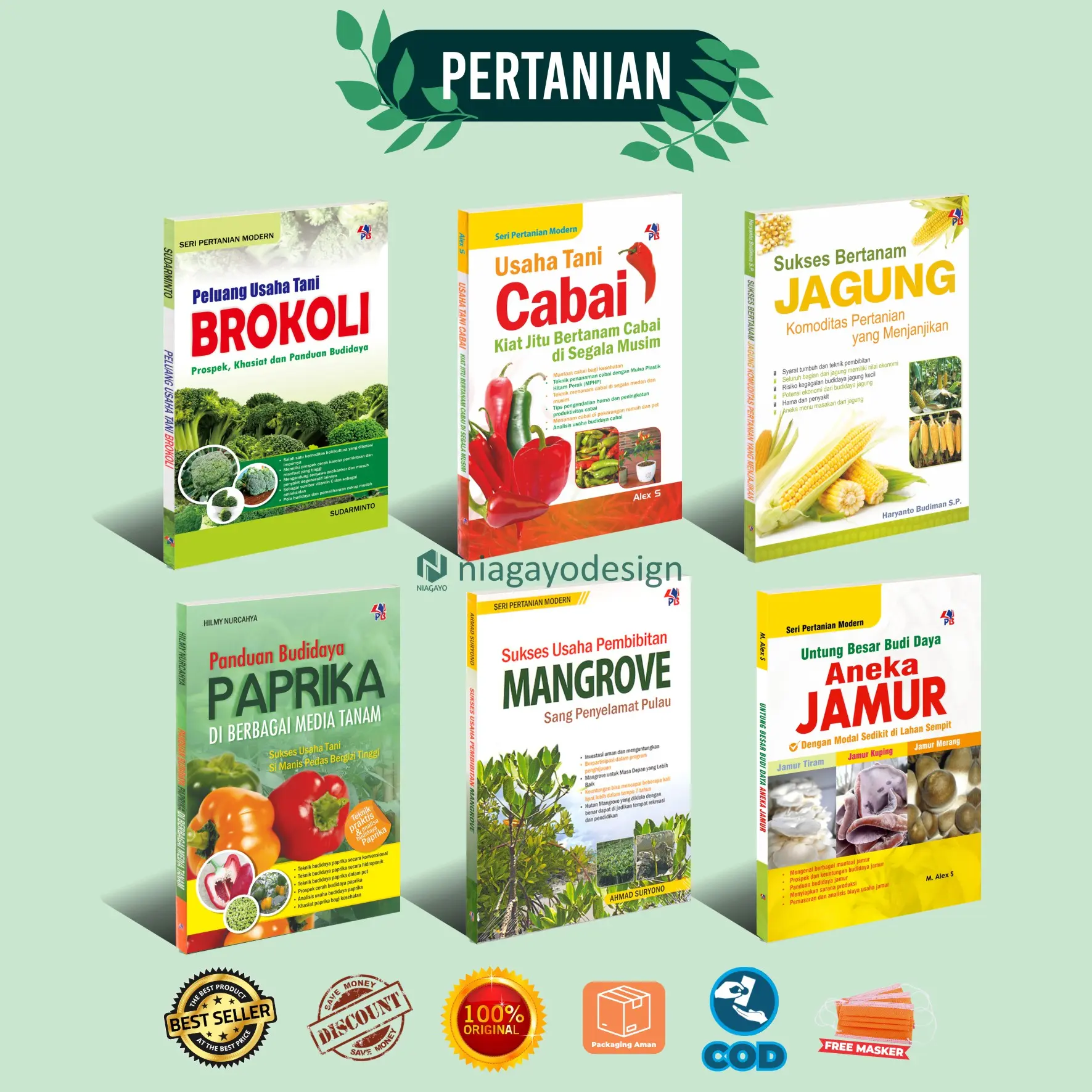 Buku Pertanian : Bertanam Brokoli Cabai Jagung Paprika Mangrove Dan Aneka Jamur / Pustaka Baru Press - PB