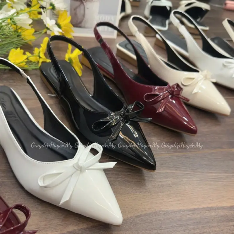 Sục bệt nữ mũi nhọn đính nơ da bóng kính hàng cao cấp full hộp ( PH09 ) DéP Shoes GiàY 7