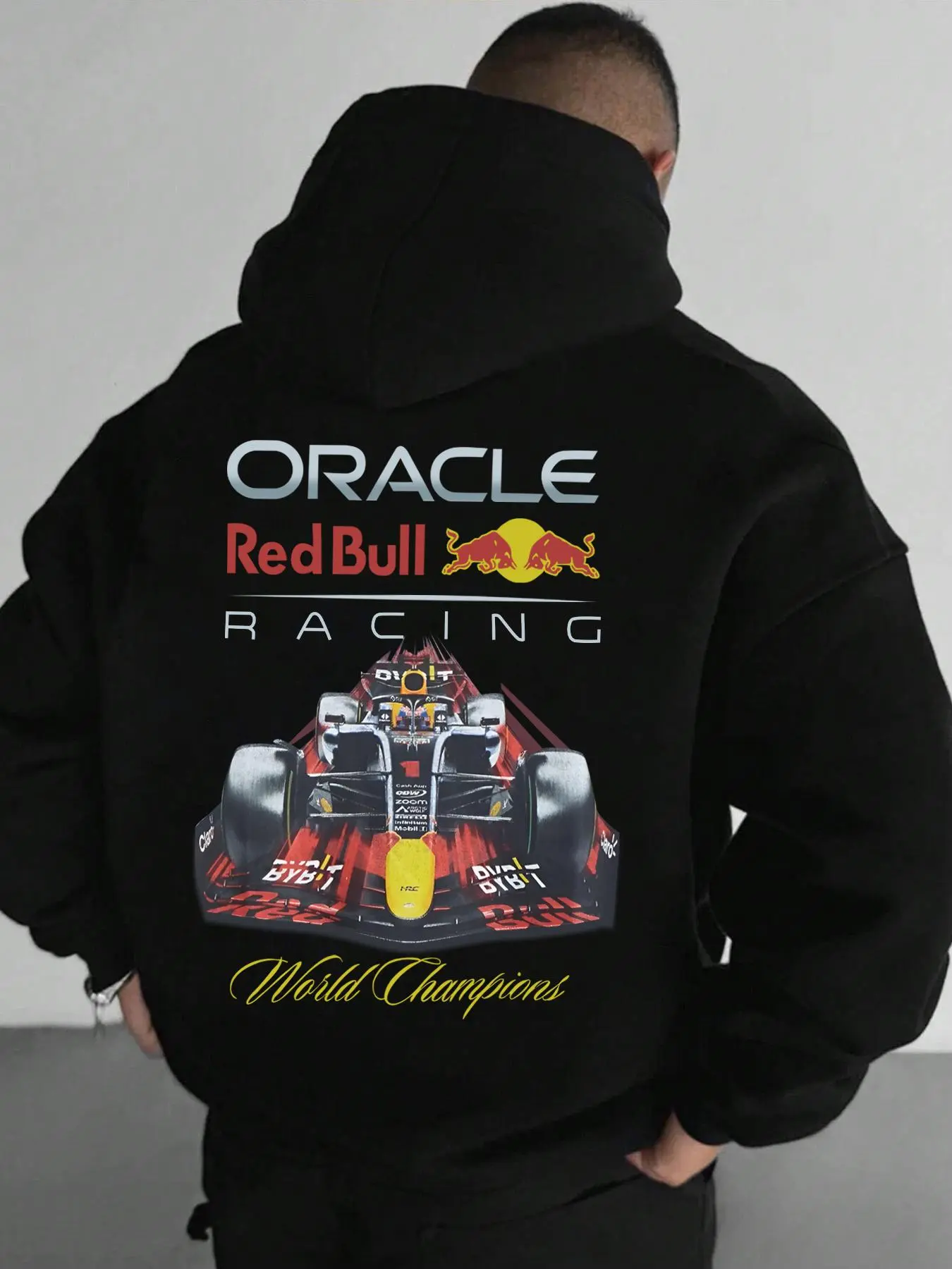 Men's Car & Letter Print Drop Shoulder Hoodie, Fashion Casual Regular Fit Drawstring Pocket Hooded Sweatshirt for Daily Holiday Outdoor Wear, Men's Clothes for Fall & Winter
