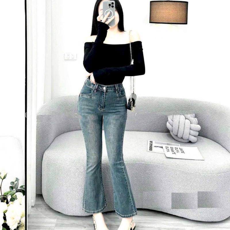 Quần jean loe 9 tấc túi vuông màu bụi  Nữ Pants Women Nhung Voi 5