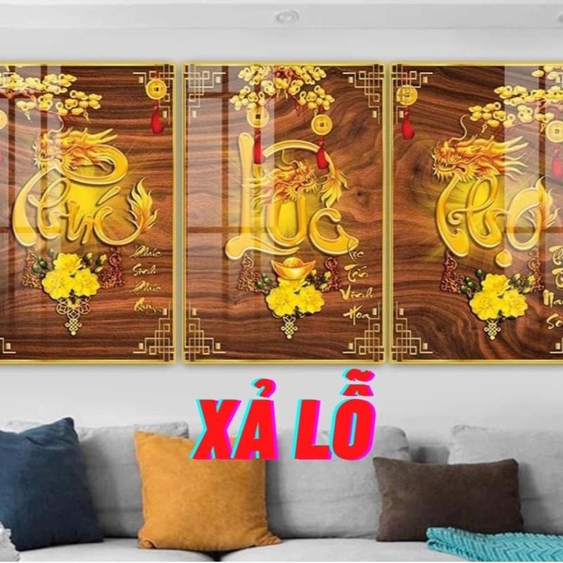 Bộ 3 tranh tráng gương phúc lộc thọ ,tặng kèm đinh treo,không cần khoan tường. Treo Tường Phòng Khách Treo Phòng