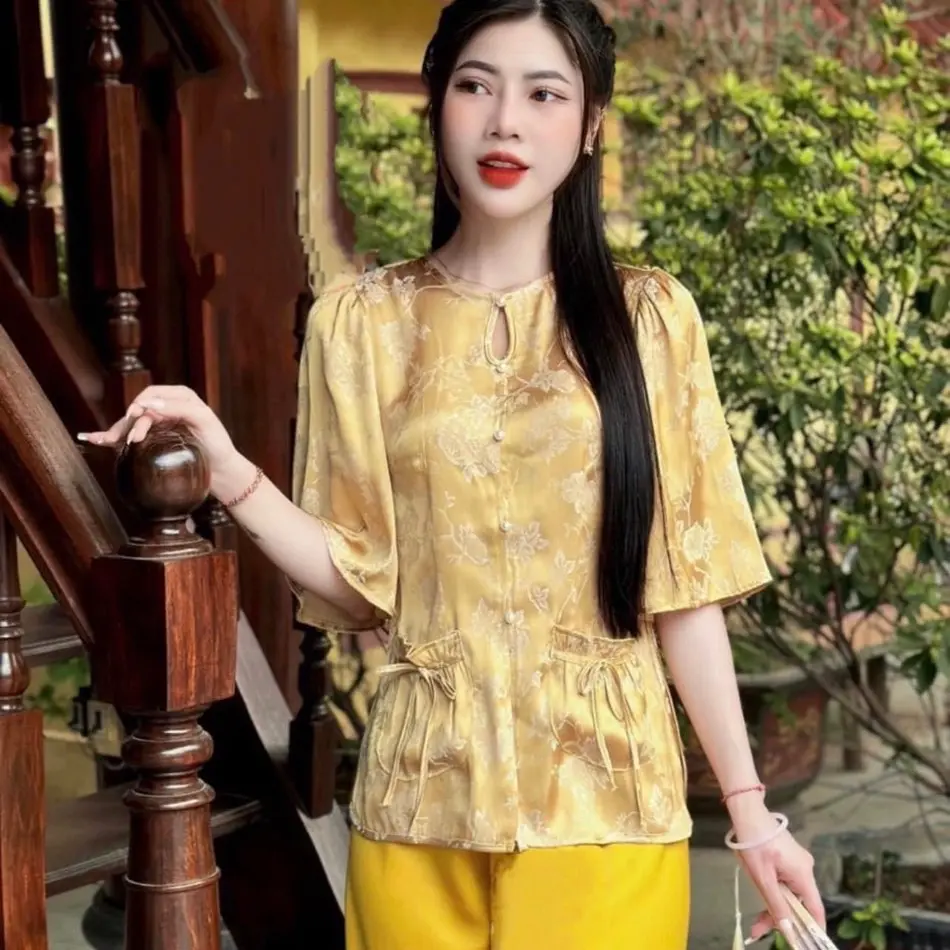 Bộ đồ lam cách tân giọt lệ tằm túi