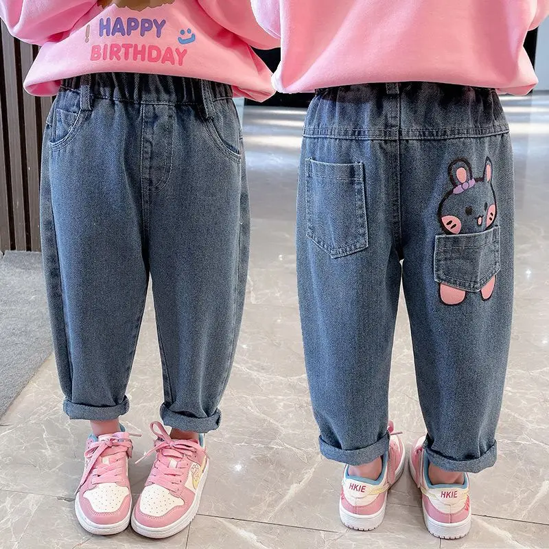 Rokids# Girls' Pants 2025 New Style Children's Spring Girls' Street-fried Fashionable Trousers Baby Girls Jeans