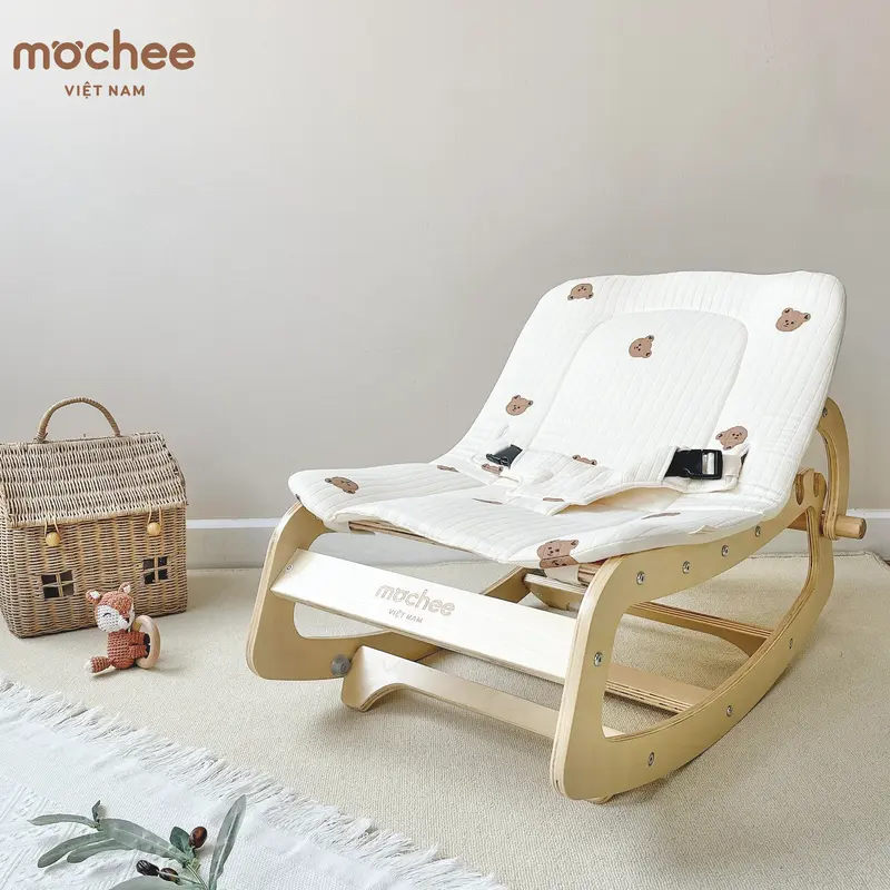 Mochee Ghế gỗ bập bênh đa năng 4 chế độ dùng cho bé từ 0 - 6 tuổi 1