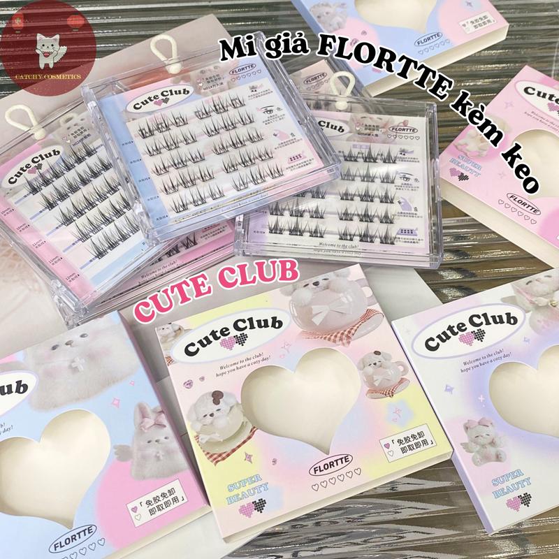 FLORTTE Lông Mi Giả FLORTTE Mèo Cún Đáng yêu Mi cụm Tách Sợi Dán Sẵn Keo Thạch Silicon Trong suốt Tiện lợi CUTE CLUB