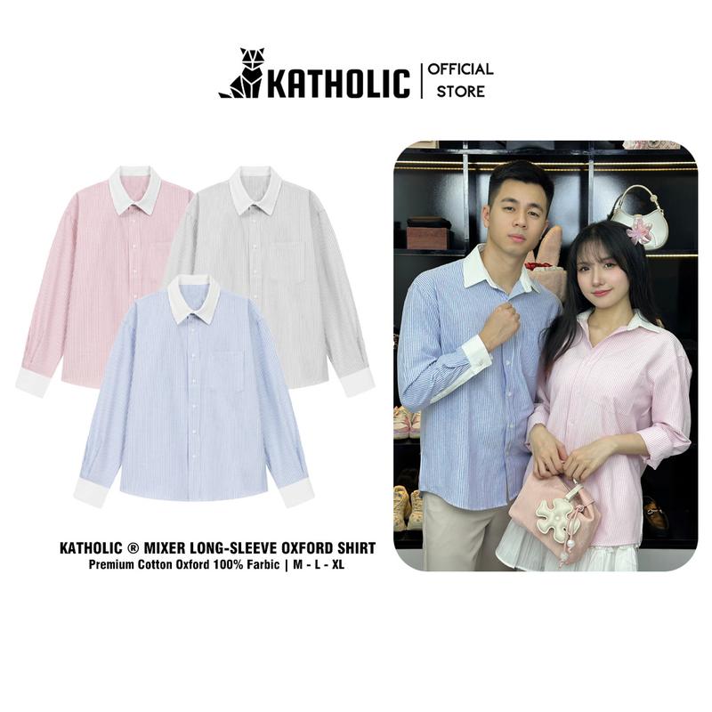 Áo Sơ Mi Kẻ Sọc Tay Dài Nam Nữ Mixer Local Brand KATHOLIC Chất Liệu Oxford Form Rộng 3 Màu Trắng, Hồng, Xanh KAT021