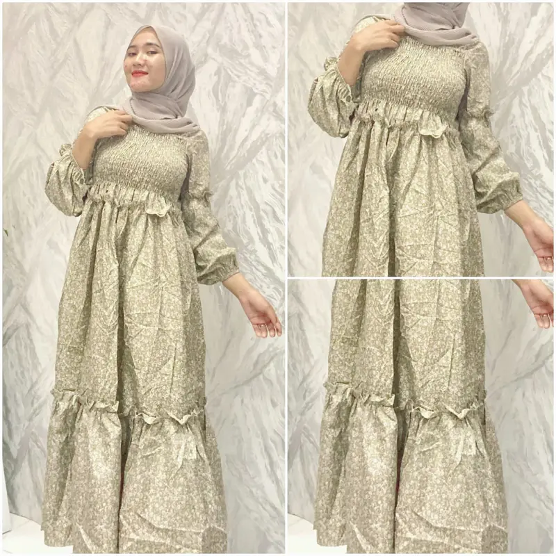 BEFA - Long Dress Andini Smock Sabrina Motif Kekinia Bahan Katun Mikro Casual Wanita Midi Panjang 2
