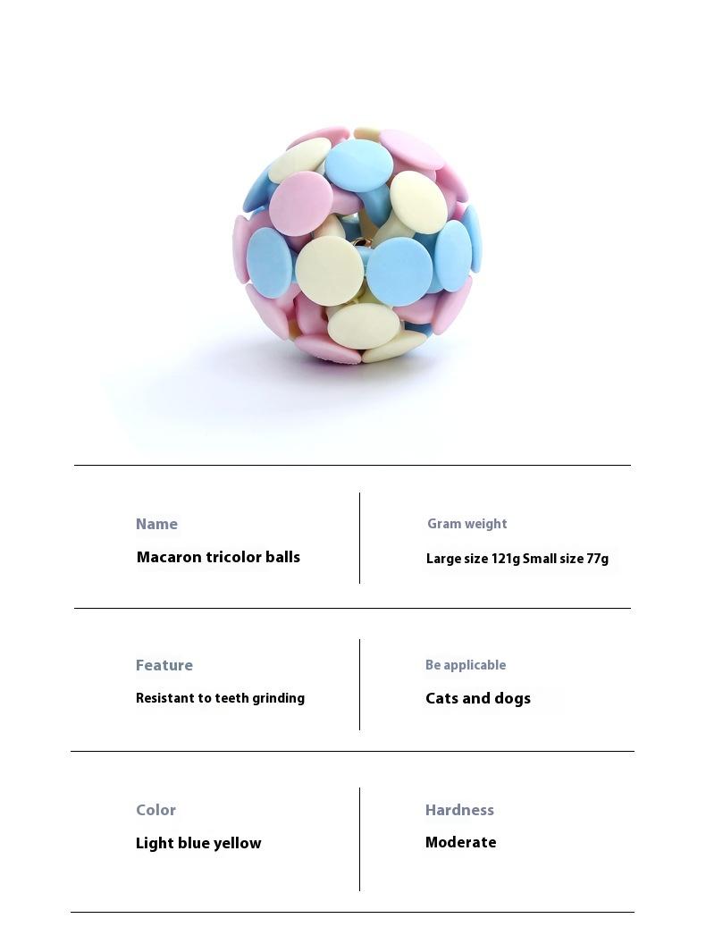 Product Introduction of Cat Color Matching Bell Toy Ball Macaron Three-Color Woven Ball Dog Cat Self-Hi Supplies 9