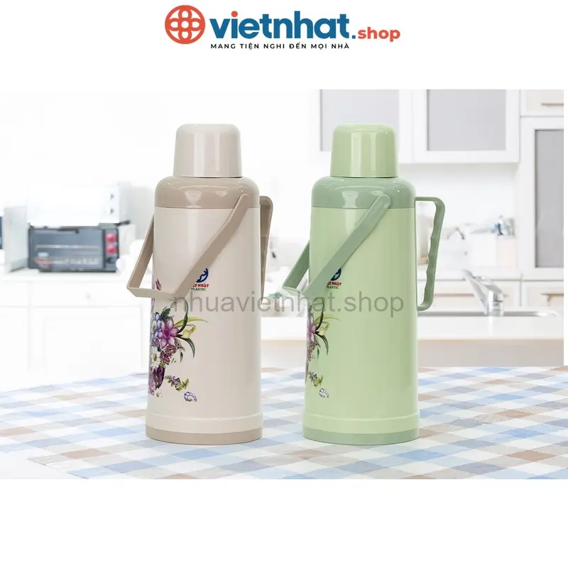 Phích nước nóng 2L truyền thống giữ nhiệt 12h,chịu nhiệt lên đến 120*C  P3986 in họa tiết xinh xắn Nhựa Việt Nhật Premium 6