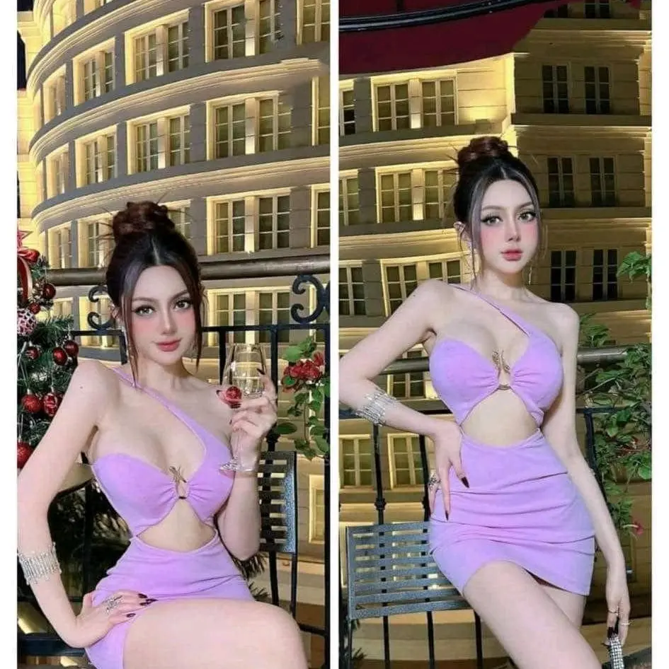 Đầm body chéo vai kèm phụ kiện snack sang chảnh , đầm có đệm mút ngực sau dây kéo