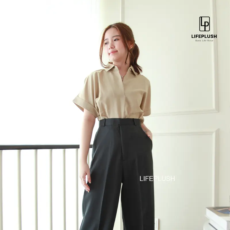 Blouse Baju Atasan Kemeja Wanita  Cotton Basic Casual Jimin Top Kerah Korean Style Lengan Pendek LIFEPLUSH- B1014 Jimin 1
