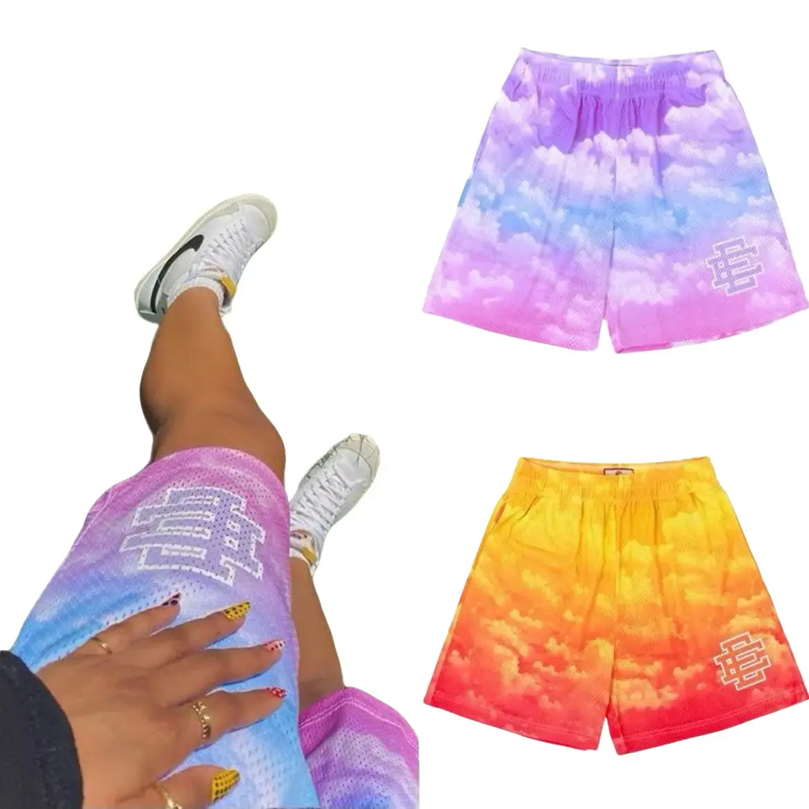 Quần short đùi nam âu mỹ hoạ tiết đám mây chất liệu polyester co dãn 2 chiều ngang chất liệu mát mẻ thoáng mát cho ae một mùa hè nóng bức với size quần từ 45-105kg của nhà dumiman Kem Menswear Kate