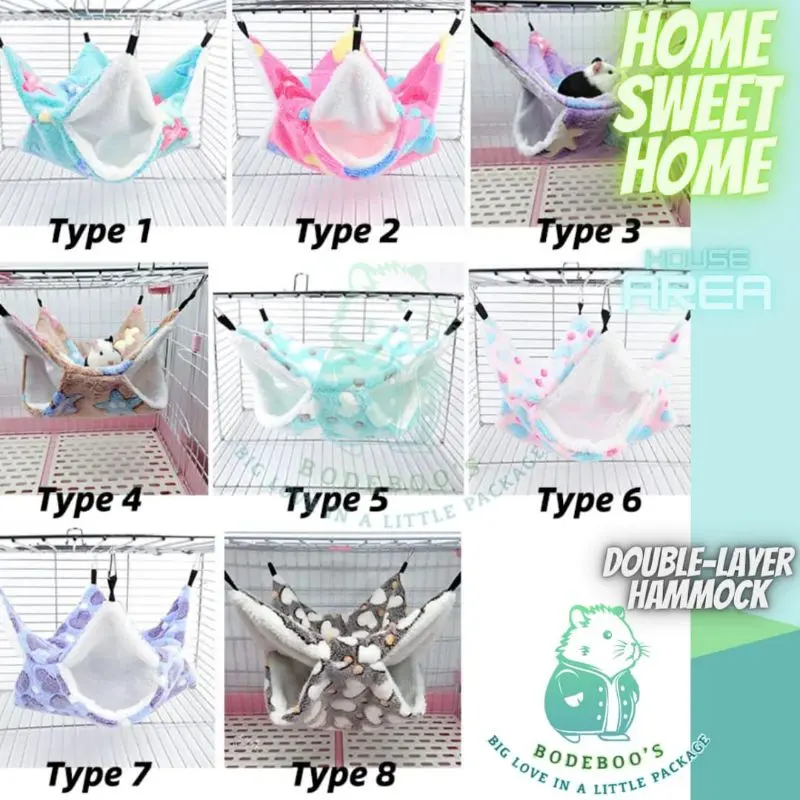 1 Pcs - Hanging Hammock Nest / Sleeping Pouch / Tempat Tidur Hideout Kandang - 2 Layer / Tingkat - Motif : Love / Starfish - Size : S - Untuk : Sugar Glider dan Hewan Kecil Lainnya 0