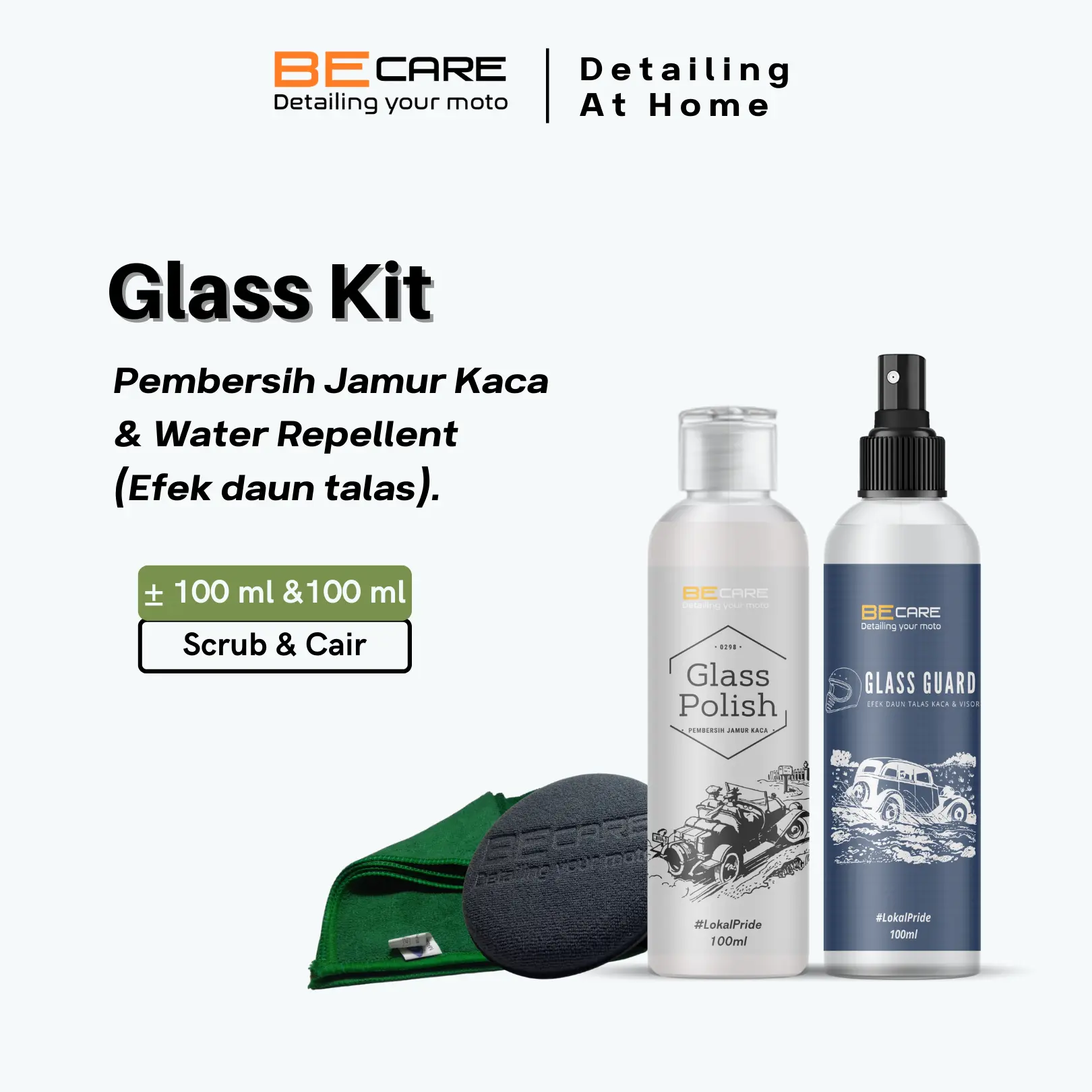 Paket GLASS KIT - Glass Polish & Glass Guard - Pembersih jamur kaca - efek daun talas - hydropobick - waterrapllent