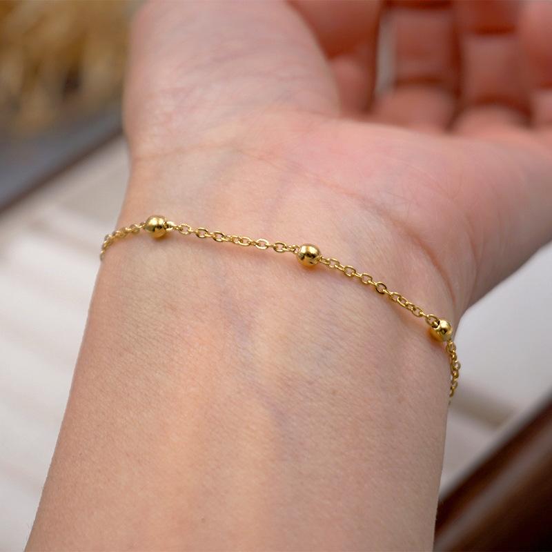 Lắc tay titan nữ kiểu mắt xích kết hợp bi nhỏ dễ thương không đen gỉ