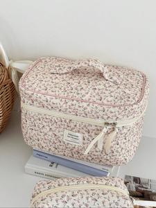 Set de bolsas de maquillaje con estampado floral, 1 juego/ Bolsa de almacenamiento de cosméticos para viaje, Bolsa organizadora de maquillaje con cierre, Bolsa de almacenamiento versátil para viajes, dormitorio, hogar