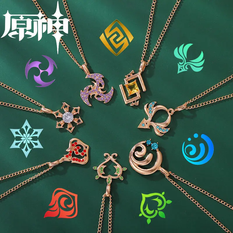 Genshin Impact Original God Element Necklace Eye of God Surrounding the Game Pendant Two-Dimensional Animation Pendant for Men and Women Students' Accessories Necklace