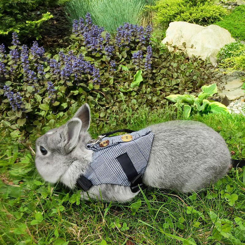 Product Introduction of Rabbits Suit Vest Small Pet Gray Plaid Harness Adjustable Breathable Rabbit Chest Strap Outdoor Pet Vest with Pulling Rope S/M/L 8