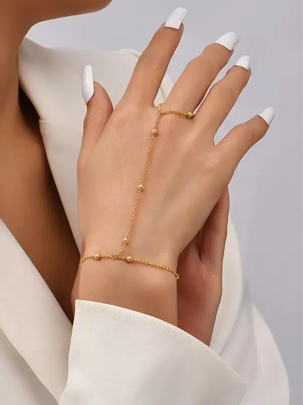 Simple Bead Decorated Link Bracelet, Finger Chain Jewelry for Women & Girls, Fashion Alloy Jewelry for Party, Daily Clothing Decor, Birthday Gift 2