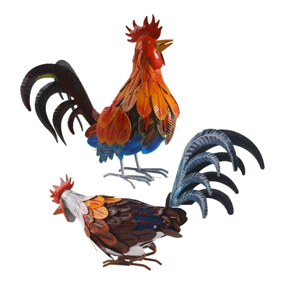 Garden Rooster Statue Metal Artwork Simulation Animal Figurine Lawn Ornament Sculpture for Backyard Patio Home Flowerbed Decor