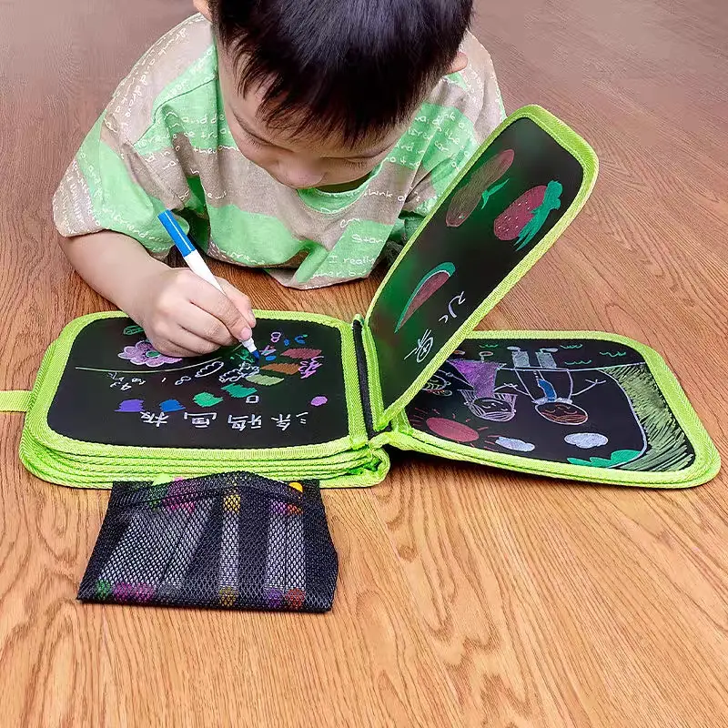 14 Pages Kids Portable Reusable Doodle Board (With Free 12 Pens Educational Gift Set Multicoloured #BK0051#