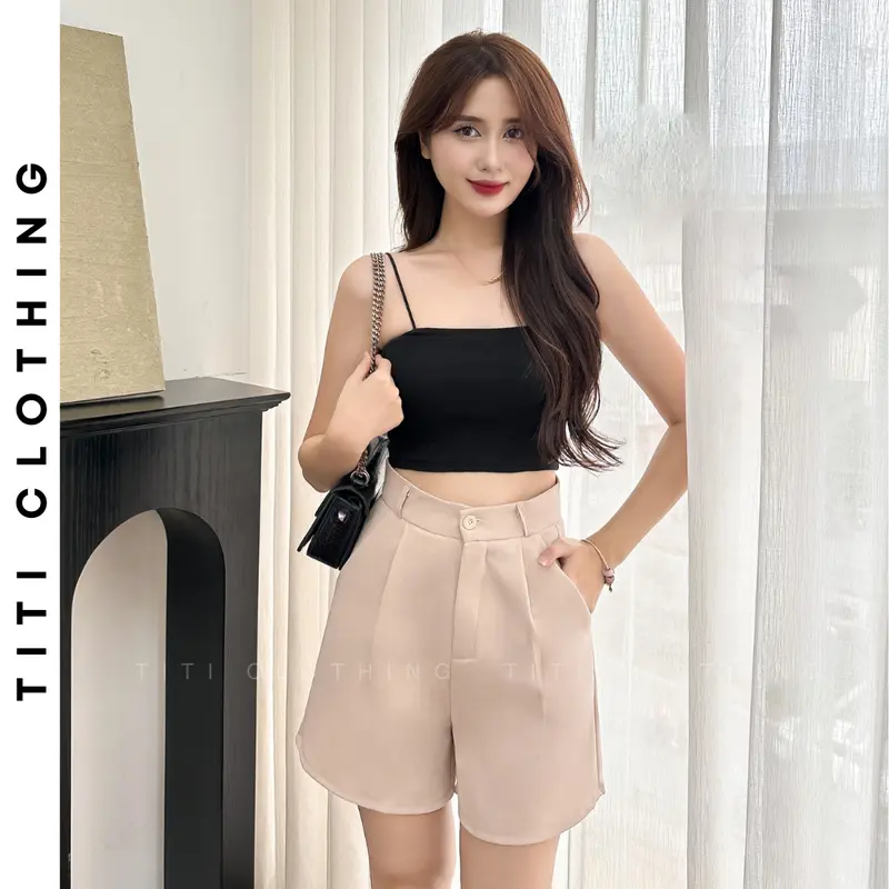Quần short đùi nữ ống rộng lưng cao chất liệu cao cấp form siêu xinh - S01 2