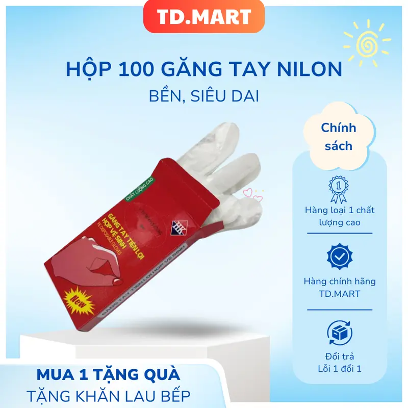 Gói 100 Găng Tay Nilon Dùng 1 Lần - Bao Tay Làm Bếp An Toàn Vệ Sinh Thực Phẩm 0