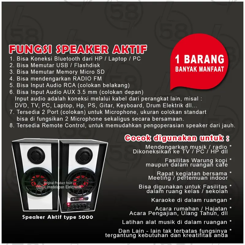 AKATRON 5000 -  5 inchi Speaker aktif subwoofer bluetooth sound dobel karaoke 5inch Bass 1