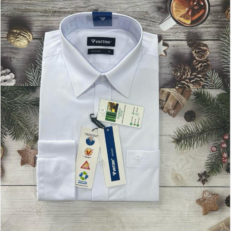 Áo sơ mi việt tiến trắng trơn dài tay phom regular mac 1s2870