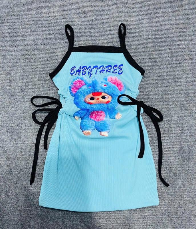 Product Introduction of Đầm Body hai giây,khoét eo,rút nhún,in hình BABYTHEER cho bé gái.size:7/26kg 7