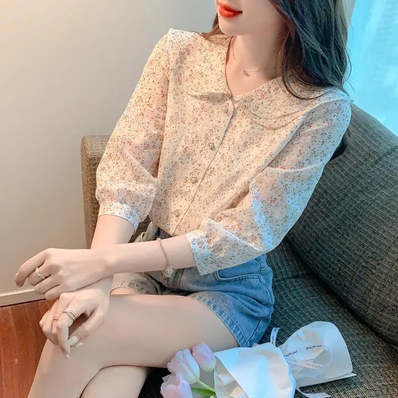 Áo Voan, ngắn Tay, Sang Trọng Và Đẹp, Dành Cho Nữ, Mùa Hè 2024 Thời Trang Mới, Cao Cấp, Tay Áo Ba Phần Tư, Áo Hoa