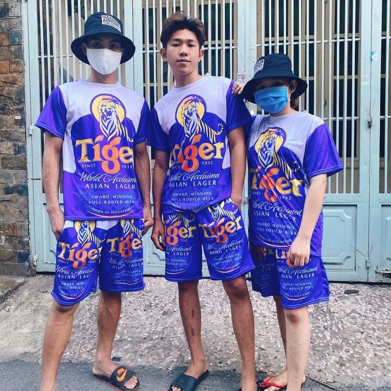 Bộ Đồ Bia Tiger Xanh Nam Nữ - Nguyên Set Thể Thao Mặc Nhà Đi Chơi Mặc Nhóm Họa Tiết Hai Màu Chất Thun Lạnh 3 size Từ 10-95kg