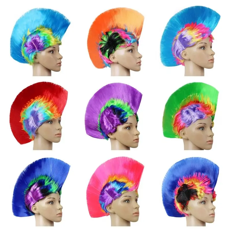 Tóc Giả Mohawk Vô Hình Tự Nhiên, Unisex, Thiết Kế Hình Sừng Gà Vui Nhộn Màu, Phong Cách Disco Và Lấp Lánh, Tóc Giả Punk Cầu Vồng, Thích Hợp Cho Bữa Tiệc Halloween 2