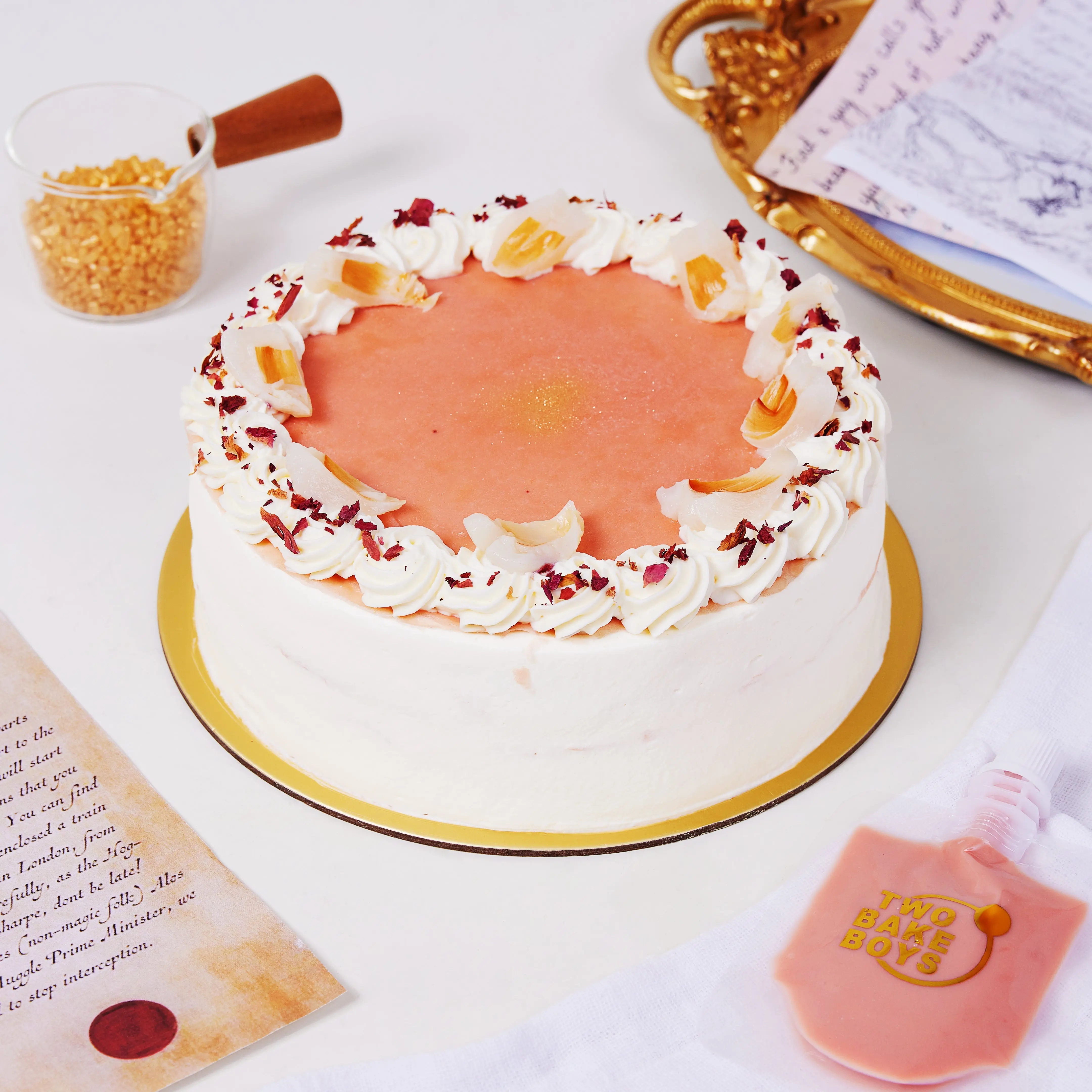Halal Lychee rose crepe cake 6" with rose tea sauce  suitable for 6-8 pax Foods macarons Perfume Cheese