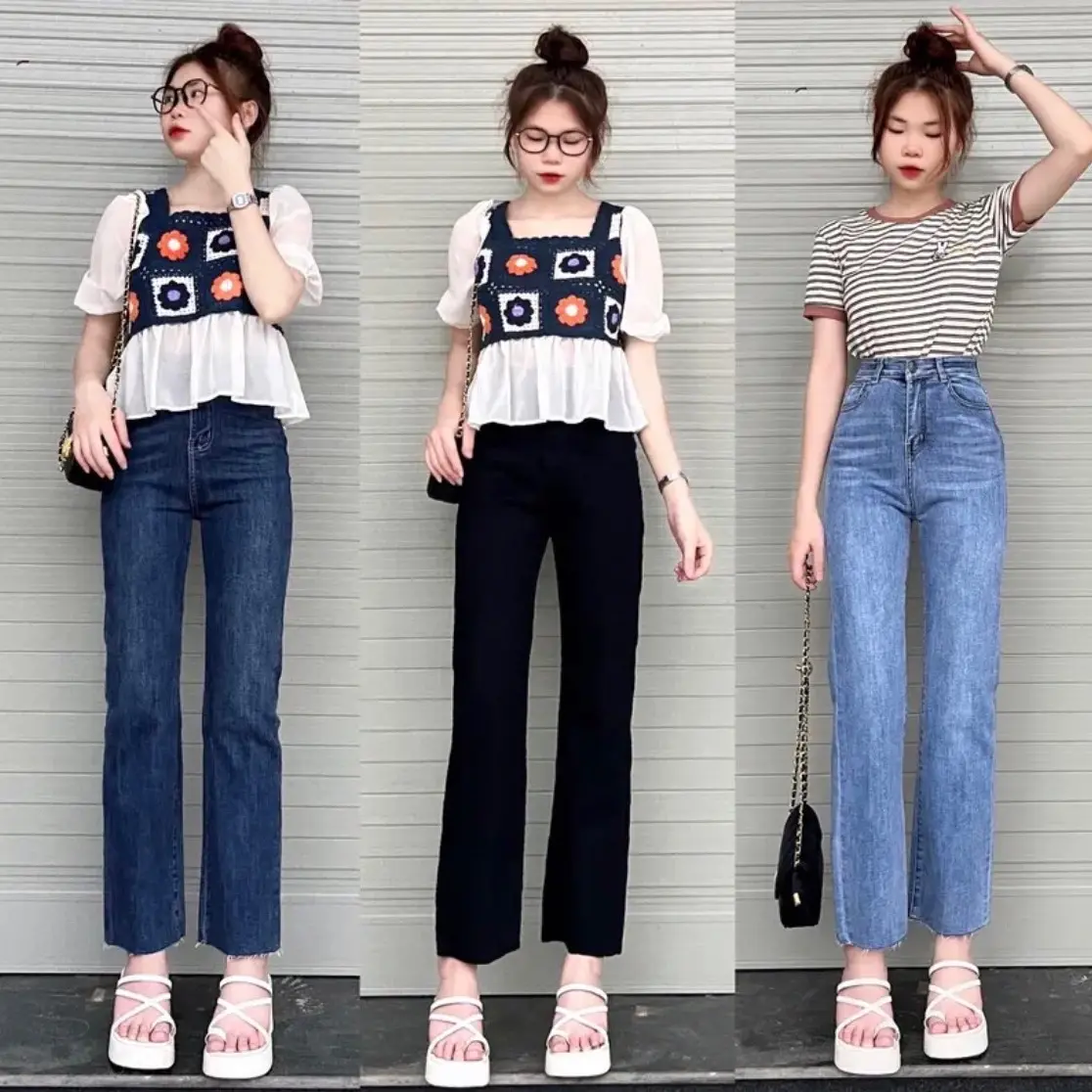 Quần jean ống đứng đáy siêu cao Co Giãn dài 95cm chất mềm thoải mái - Women