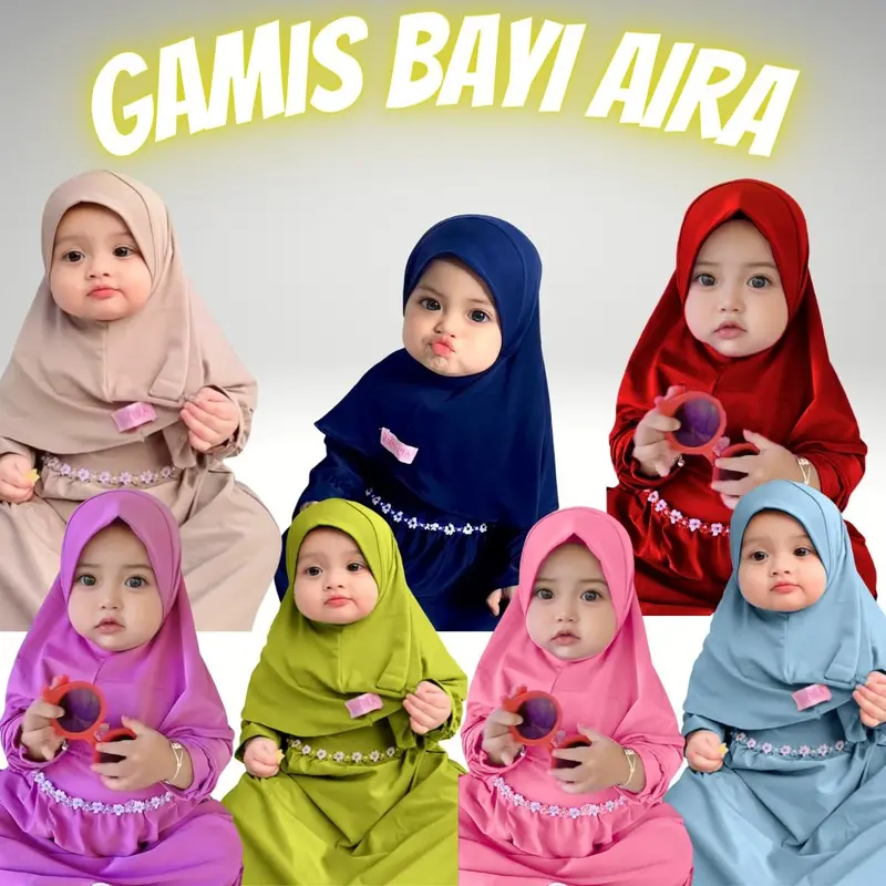 Baju Gamis Bayi Muslim Aira 0-12bln Renda Bunga melati bahan Nyaman Lembut Cantik 0