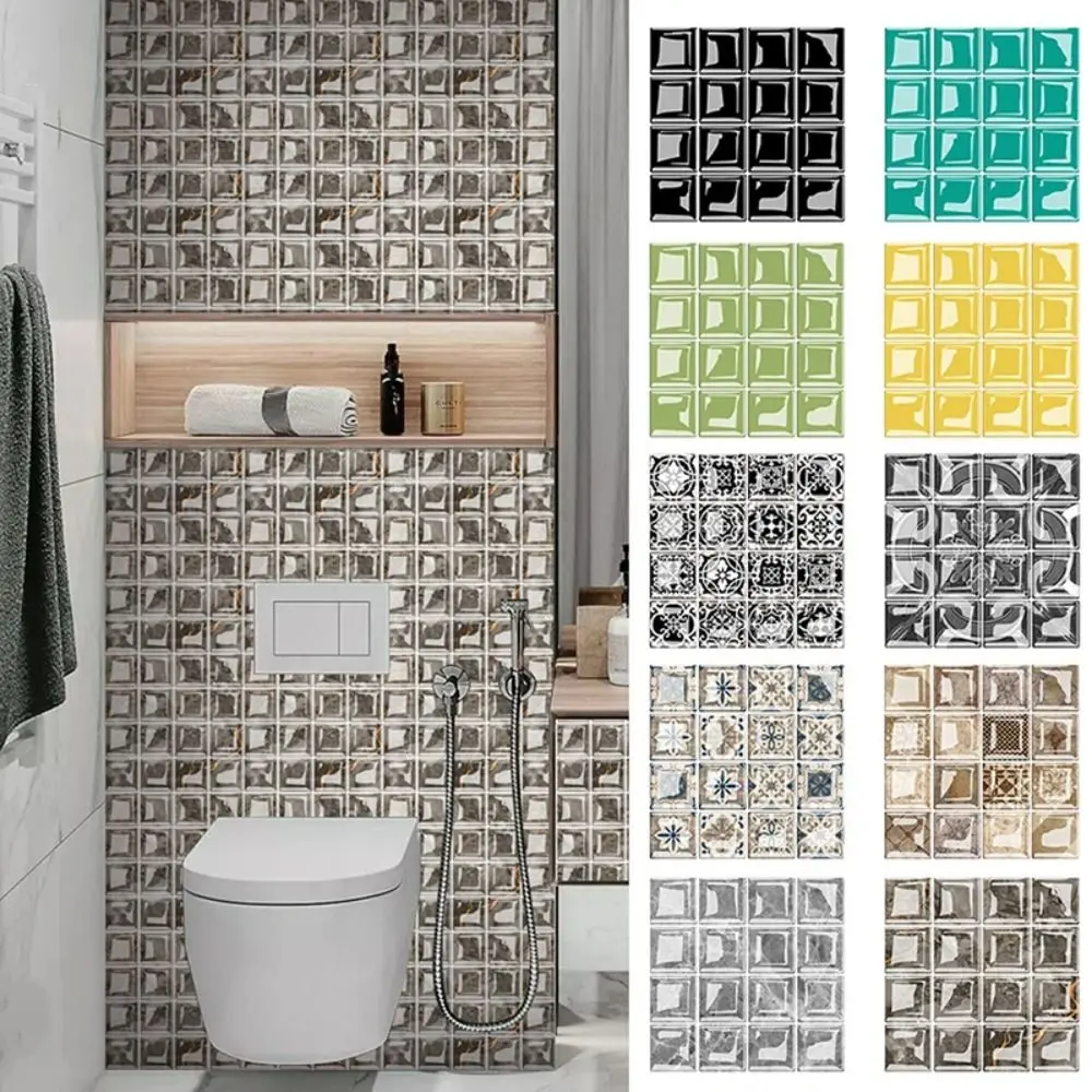 10Pcs Wall Decal 10x10CM Mosaic Tiles Wall Sticker 3D PVC Mosaic Tile Stickers DIY Waterproof Brick Tile Stickers Bedroom