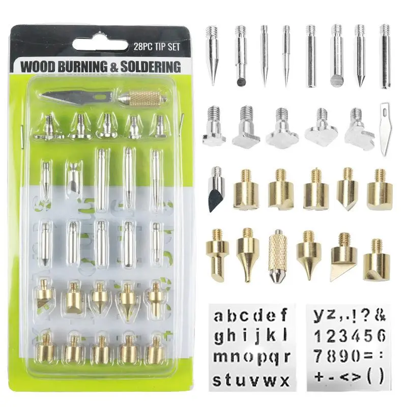 Wood Burning & Soldering Tool Kit, 28pcs/set Portable Electric Soldering Iron Pen Tip & Accessories, Welding Accessories for Home & Office