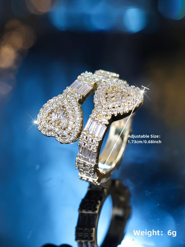 Fashion Heart Design Rhinestone Decor Cuff Ring, Elegant Trendy Simple Luxury Rings Jewelry for Daily Wear, Fashion Accessories for Women, Valentine's Day, Gift 1