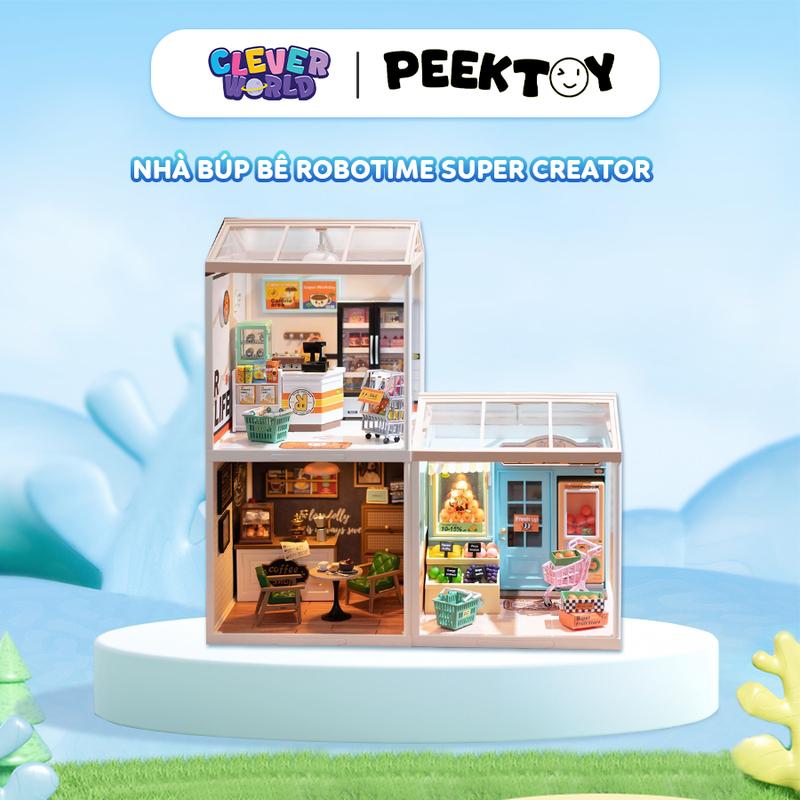 Mô Hình Lắp Ráp Nhà Búp Bê, Cửa Hàng Mini Robotime Rolife Super Creator Bằng Nhựa Đèn Led Clever Box Đồ Chơi Toy, Dollhouse, nhà đựng blindbox,