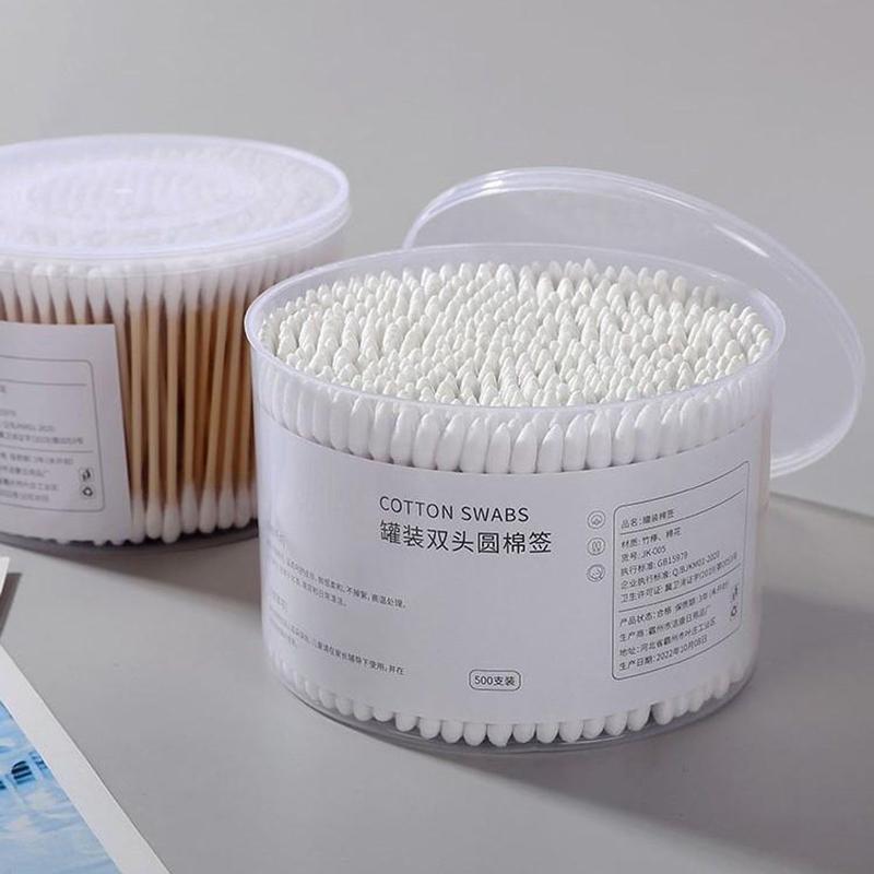 Hộp 500 Tăm Bông Ngoáy Tai Loại Lớn Thân Gỗ Tăm Bông Hai Đầu Dùng Cho Người Lớn Tiện Lợi Women Nữ Lấy Ráy Tai