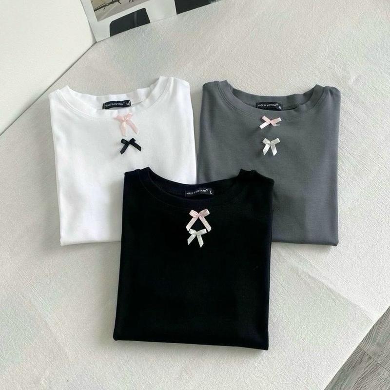 Áo thun gân cotton co giản nơ trước ngực và 2 bên tay, from 45kg - 60kg. Giá sỉ - giá bán buôn 3