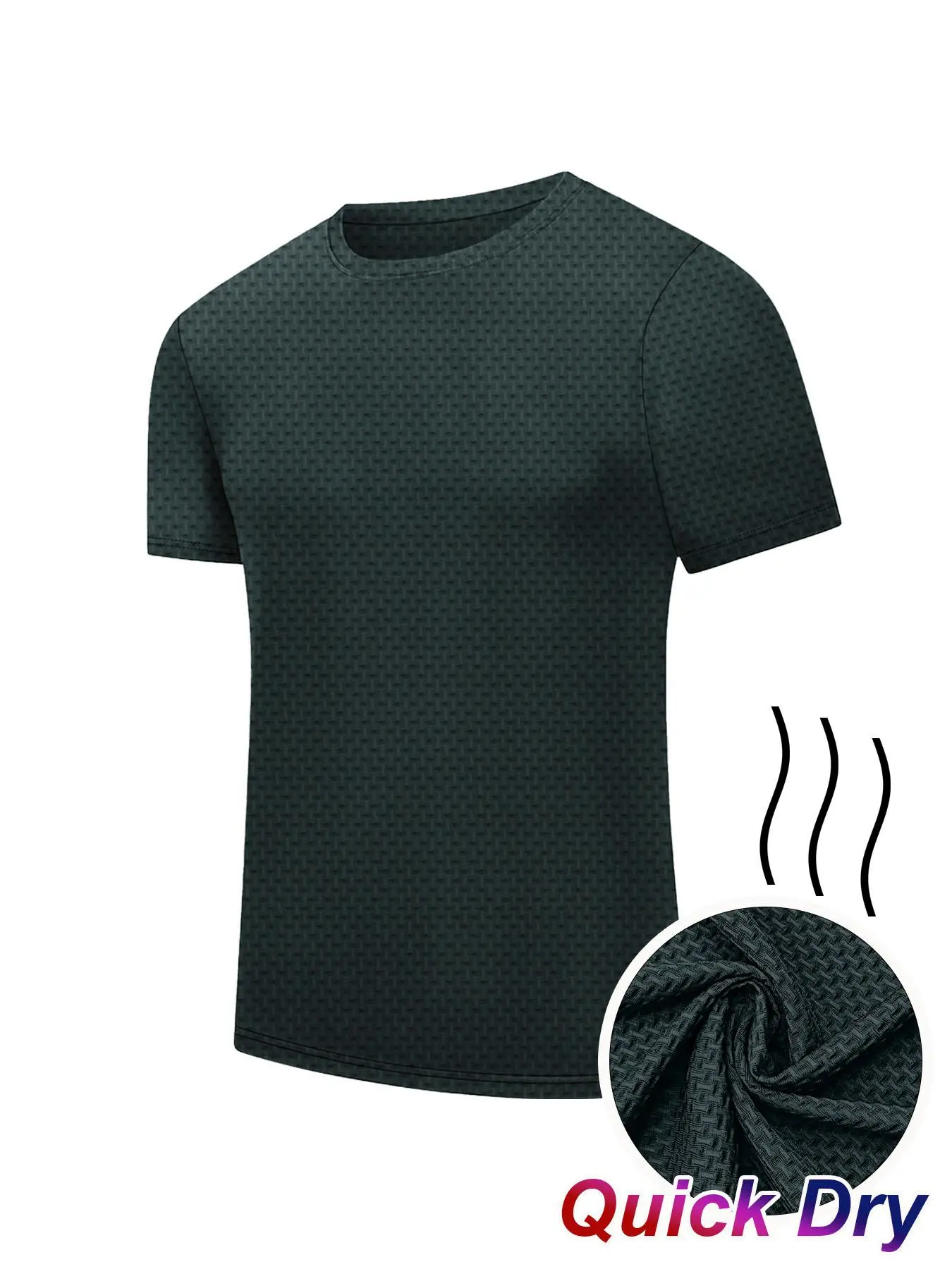 Men's  Solid Color Jacquard Short Sleeve Sports Tee, Regular Fit Comfortable Breathable Quick Drying Round Neck T-shirt for Summer, Casual Sporty Top for Men