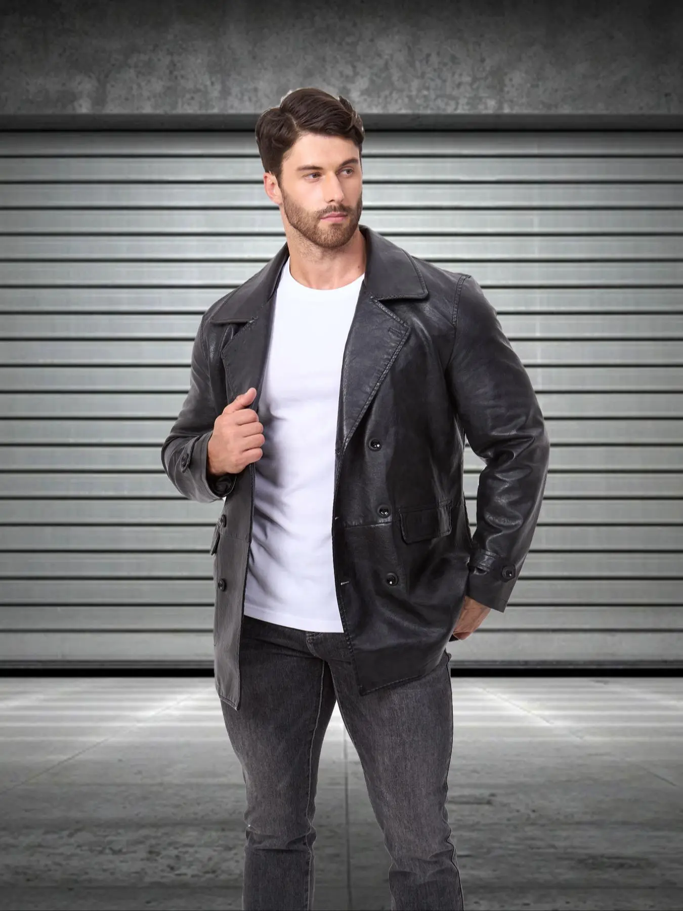 Men's Solid Color PU Leather Jacket, Casual Long Sleeve Button Outerwear for Daily Wear, Men's Clothing for All Seasons