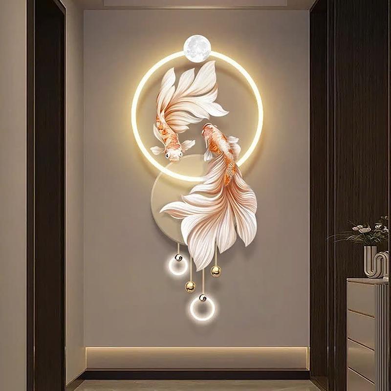 Tranh Tráng Gương Đèn LED Cửu Ngư Quần Hội trang trí nhà cửa decor phòng nhà hàng Treo Phòng Decor Tường Treo Tường 4