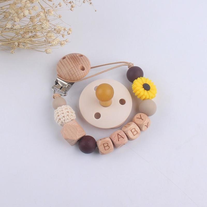 Product Introduction of YOBABY Cute Adjustable Pacifier Holder Clips Anti-lost Dummy Nipple Baby Pacifier Chain Wood Letter Baby Teether Toys Straps Toddler 12