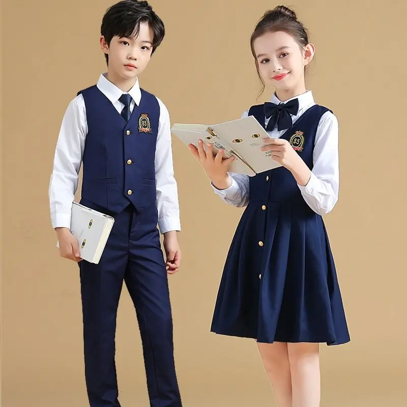 Children's Chorus Performance Costumes Primary and Secondary School Students Suspender Skirt Boys and Girls Suits Recitation Speech Business Attire British Style